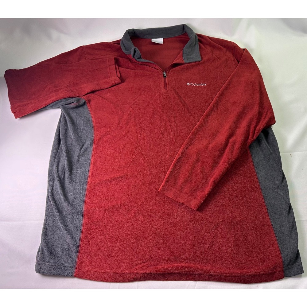 Columbia 2XL Red Gray Colorblock 1/4 Half-Zip Mock Neck Fleece Pullover Outdoor